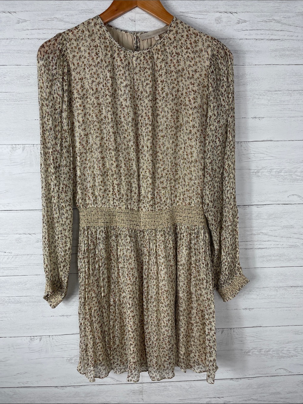 Vanessa Bruno Cream Floral Long-Sleeve Smocked-Waist Dress